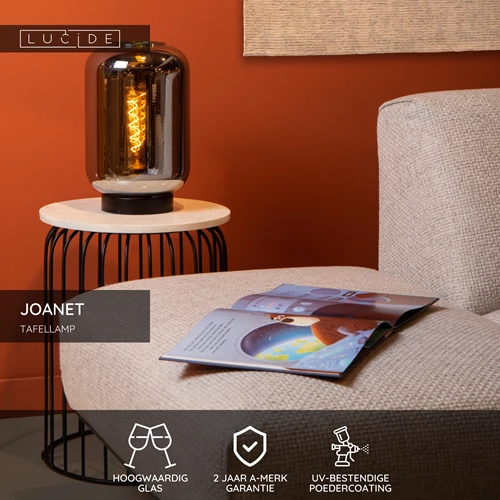 Lucide JOANET - Tafellamp - Ø 22 cm - 1xE27 - Fumé - USP